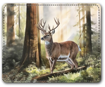 Faux Leather Mouse Pad 8''x10''-Smooth, Soft Surface -Buck Deer in Redwoods