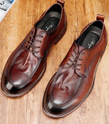 Men's Vintage Real Leather Round Toe Lace Up Business Fashion Formal Shoes New