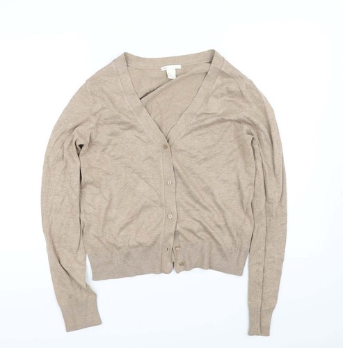 H&M Womens Beige Boat Neck Viscose Blend Cardigan Size M