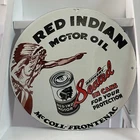 VINTAGE RED INDIAN MOTOR OIL PORCELAIN  PETROL LUBE CANS GASOLINE ENAMEL SIGN