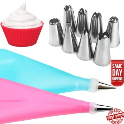 Silicone Icing Piping Cream Pastry Cake With Steel Nozzles 10