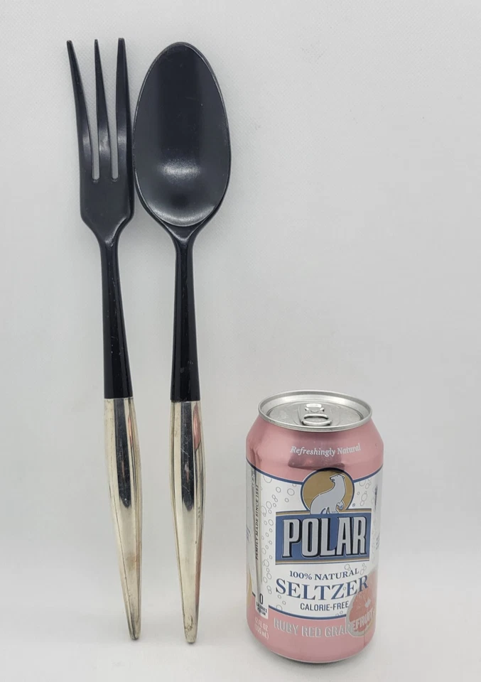 Mid Century Modern Salad Serving Fork and Spoon, Wooden & Sterling Silver France - Image 4 of 4