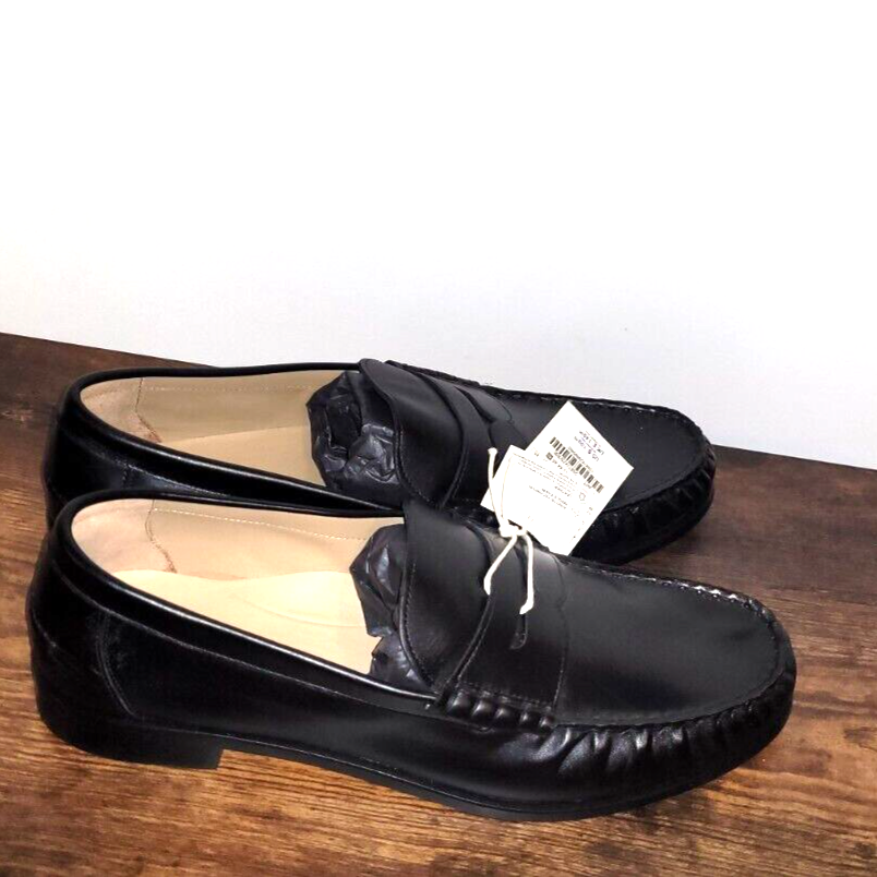 Zara Mens Black Leather Penny Strap Loafers size 12 (New without