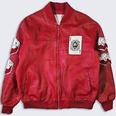 High Roller スカジャン LL Troop Vintage 80s High Roller Gambler Leather Bomber Jacket - LL