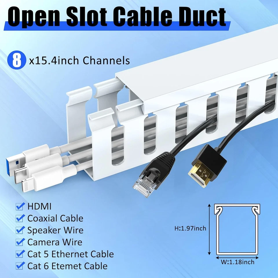 Open Slot Wiring Raceway Cable Duct, 123In Cable Management Channel Cord Track, - Image 2 of 4