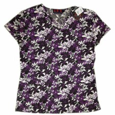 BH Uniforms Scrub Top Women's XS Purple White Floral