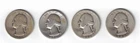 Lot of 4 Washington Quarters 1935P, 1936P, 1942P, 1943P