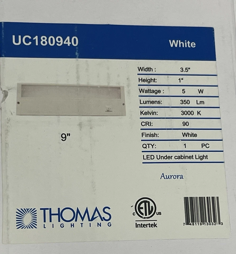 NUEVO Thomas Lighting Aurora 9" pulgadas debajo del gabinete blanco UC180940 NUEVO en caja Foto 2 de 4