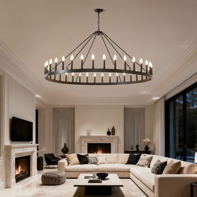 59.1in 36-Light Extra Large Wagon Wheel Chandelier Farmhouse E12 High Ceiling