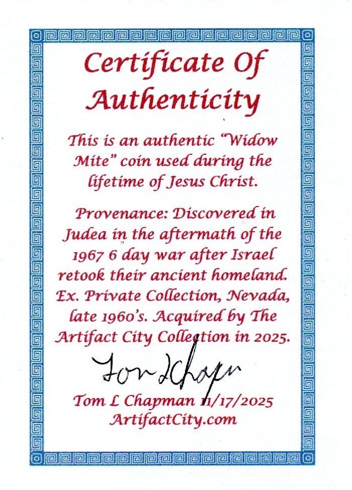 Widows Mite Coin Holy Land Artifact Frameable Display Card Time of ...