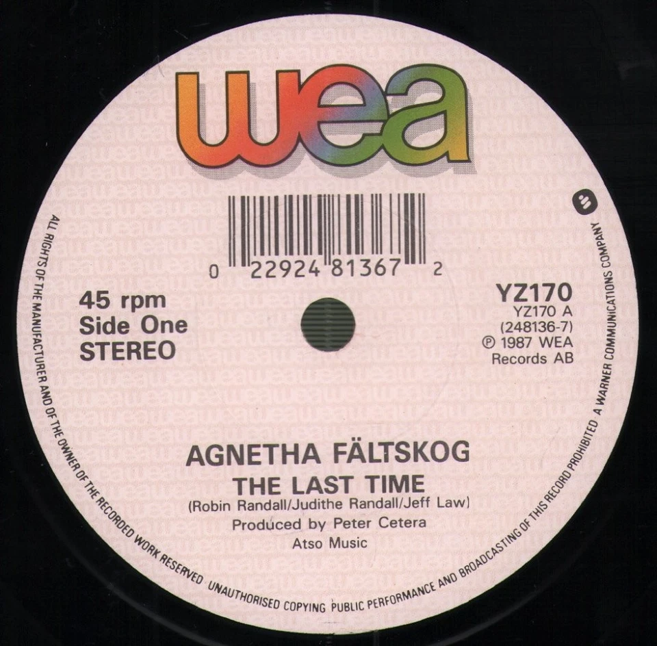 Agnetha Fältskog Last Time 7" vinyl UK Wea 1988 7" in pic sleeve YZ170 - Image 3 of 4