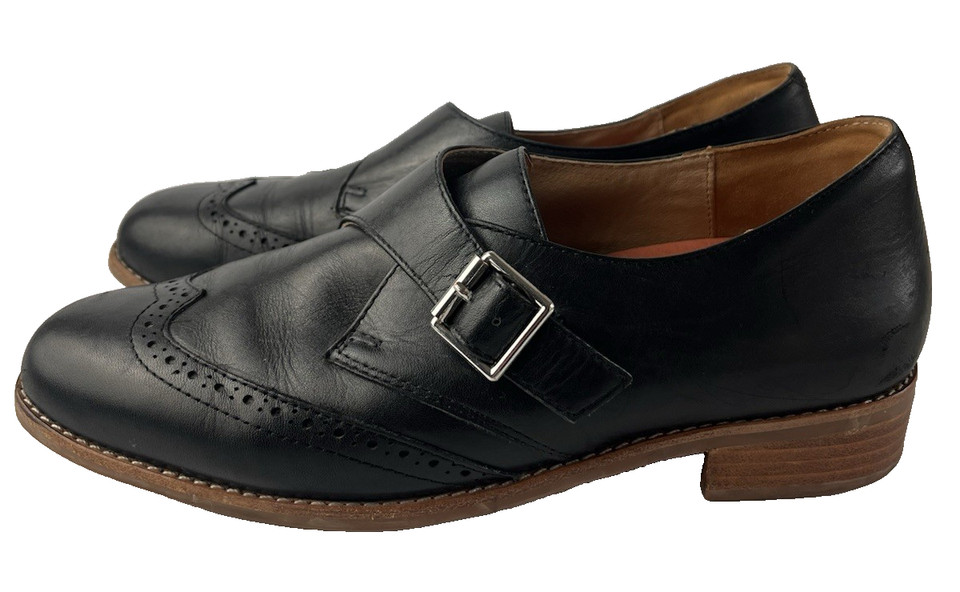 Bared Footwear Black Leather Brogue Shoes With Buckle Women's Size 39