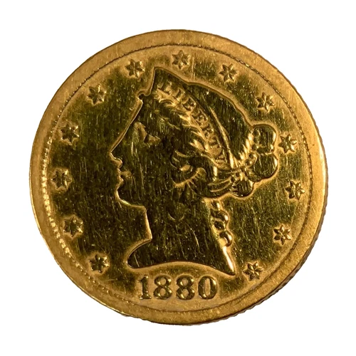 1880-CC Liberty Gold Half Eagle $5 Coin Fine Details Polished