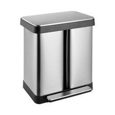 16 Gallon Dual Compartment Trash Can, Stainless Steel Step-On w/ Soft Close Lid
