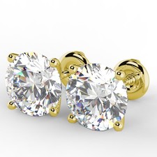 Orecchini a perno con diamanti taglio tondo VS2/E da 2,17 ct in oro giallo 14 carati