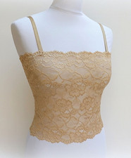 Womens Gold Camisole Stretch Floral Lace Tank Top Cami