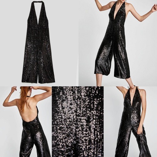 ZARA BLACK SEQUINNED HALTER NECK JUMPSUIT SIZE L REF.8679/856 - Picture 2 of 4