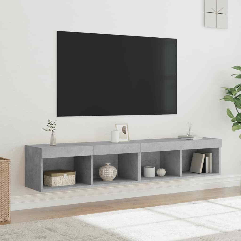 vidaXL TV Cabinets with LED Lights 2 pcs Concrete Grey 80x30x30 cm