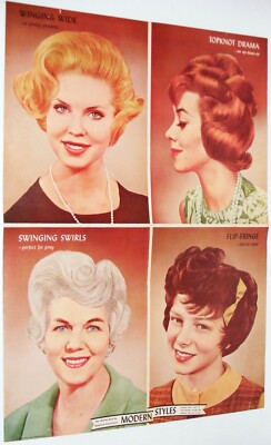 Vtg 1963 Modern Styles Hairdo Hair Cut Barber/Beauty Shop 4-Panel Color Poster