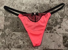 NWT VICTORIA'S SECRET O/S CORAL BLACK MESH SMOOTH VINTAGE RARE V STRING PANTIES