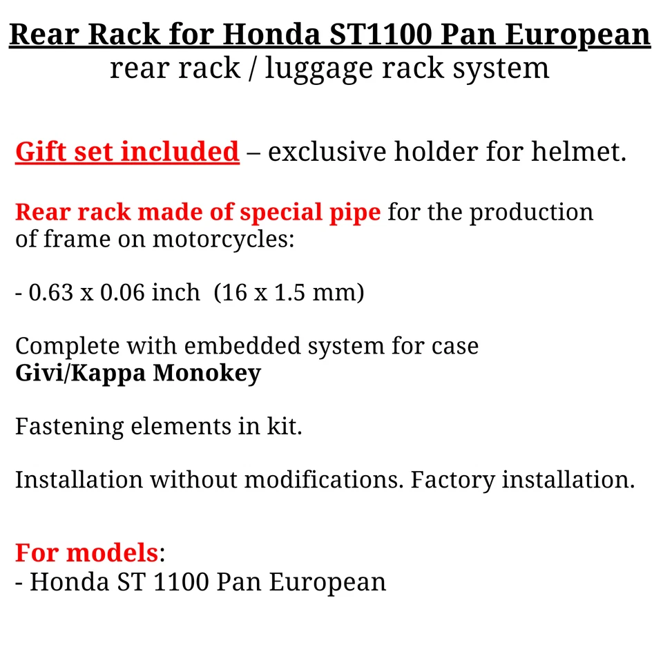 Para Honda ST 1100 Pan European Portaequipajes para Maletas Sistema Equipaje, Bonus Foto 3 de 4