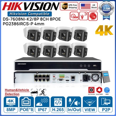 Hikvision 8CH 8POE 8MP 4K 170° anoramic IP Camera IR ColorVu CCTV System Kit lot