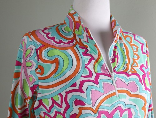 IBKUL $101 Mesh Sleeve Retro Paisley Print Athletic Golf Top Size Large - Picture 3 of 6