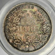 GERMANY GERMAN EMPIRE 1887-A SILVER 1 MARK COIN UNC MS DARK TONING! Inv#1114