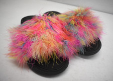 Womens Slippers Cotton Multi Color Faux Fur Flats Non Marking Made in USA Size 9