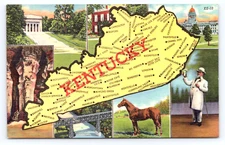 c1930 Kentucky State Map Multiview Postcard, Memorial Mammoth Cave High Bridge