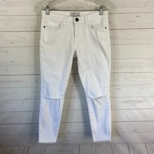 Current Elliott The Stiletto Sugar Knee Destroy Jeans Sz 26 White Raw Hem 29x26