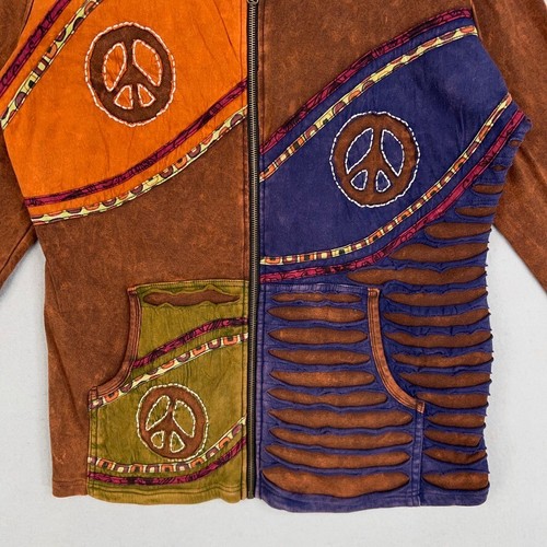 Rising International Sweater Women XL Patchwork Hoodie Zip Peace Hippie Festival - Picture 3 of 13