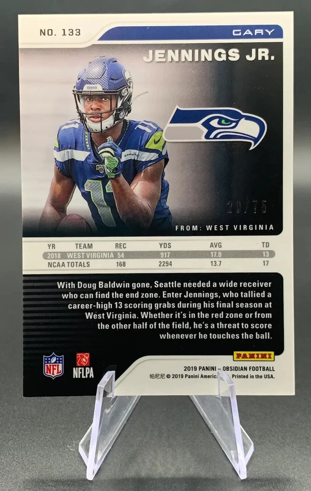 2019 Gary Jennings Jr RC /75 Obsidian Purple Electric Etch Rookie #133 Seahawks - Image 2 of 2