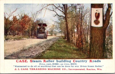 #ad CASE STEAM ROLLER building Country Roads RACINE Wisconsin advertising Postcard $8.98