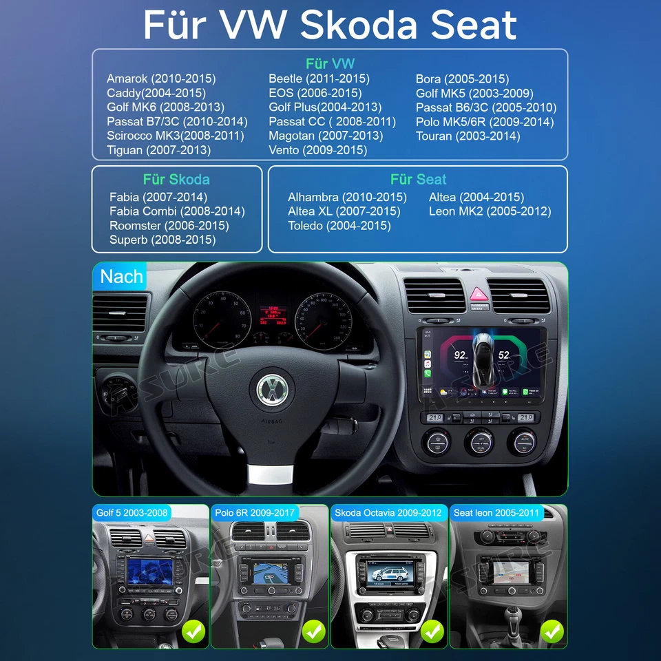 DAB+ 4+64GB Android 14 Autoradio Carplay Kam Für VW GOLF 5 6 Passat Touran Polo - Bild 4 von 4