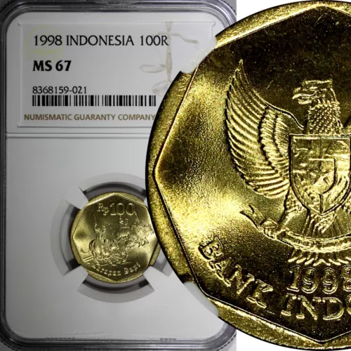 INDONESIA 1998 100 Rupiah Buffalo Racing NGC MS67 GEM BU KM# 53 (21)