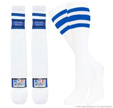 8 Pk Striped Tube Socks Old School Cotton White BLUE Stripe 21 Inches Long Socks