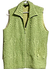 Jerry T. Zipper Vest Green Crinkle Texture Sparkle Unique Bling Zip Xl