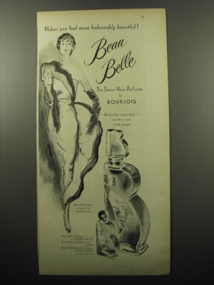 1950 Bourjois Beau Belle Perfume Ad - Makes you feel more fashionably beautiful