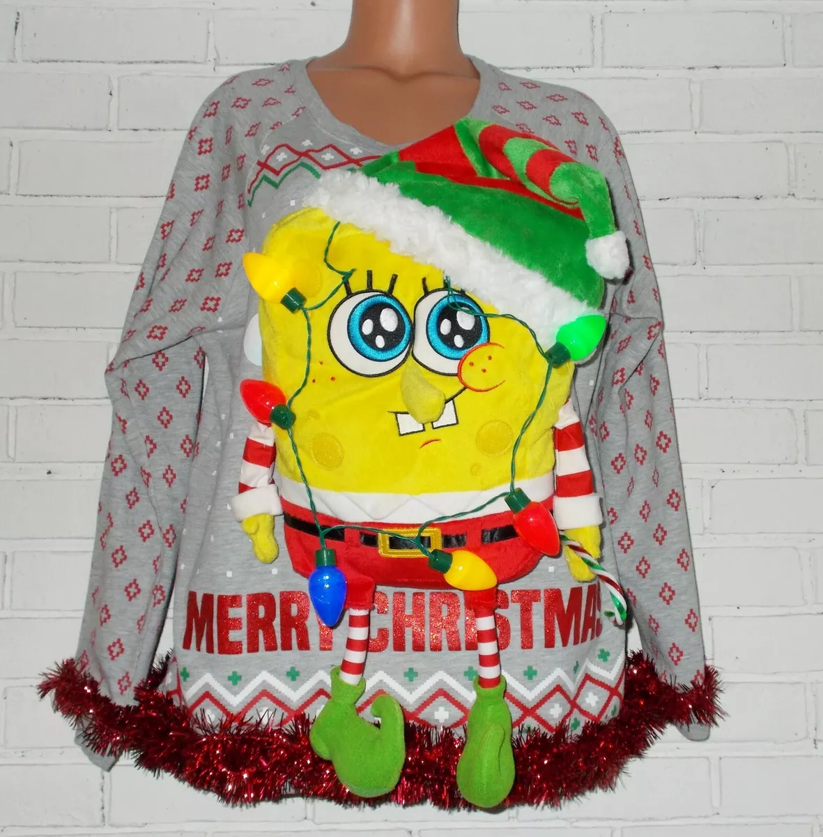 Ugly Talking SPONGEBOB SQUAREPANTS Christmas Sweater tacky LIGHTS