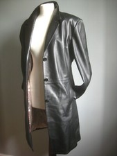 Real Leather Trench Coat 16 14 Long Line Black Soft Smart Elegant Chantel