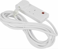 2 Way/Gang 6M Long Surge Protected Lead UK Plug Extension Cable Socket White