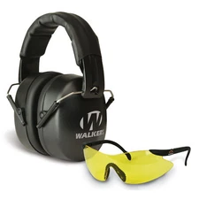 Walker's Folding Earmuff Padded Headband Black/Shooting Glasses Yellow Foam Plug