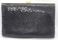 Black Gold Metal Mesh Clutch Purse Handbag Special Occasion Cocktail - VINTAGE
