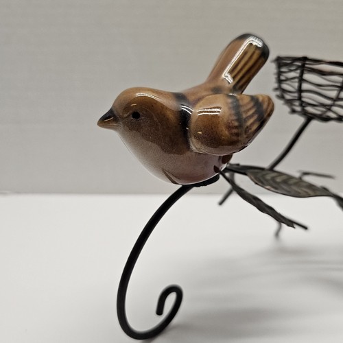 Vintage Bird Seated On Branches Triple Nest Tealight Candle Holder Metal Ceramic - Picture 6 of 9