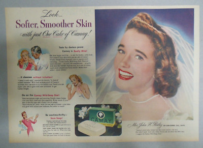 Camay Soap Ad: Yours: Softer, Smoother Skin! ! San Diego Bride 1944 11 x 15 in.