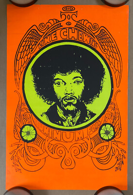 Jimi Hendrix original vintage poster blacklight psychedelic 1960s