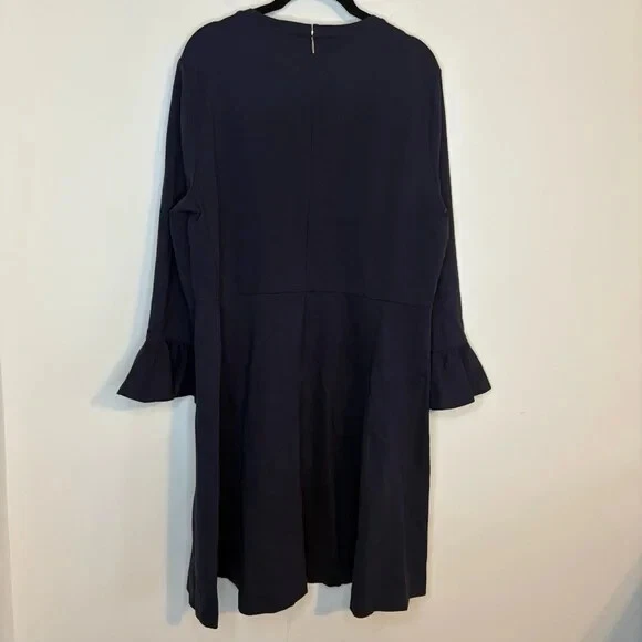 Abito Kate Spade blu navy manica a campana 3 4 aderente e svasato con zip taglia XXL tasche