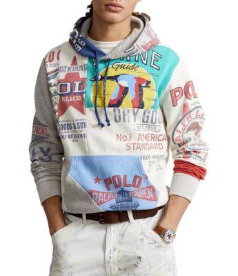Polo Ralph Lauren Vintage Inspired Patchwork Fleece Graphic Hoodie
