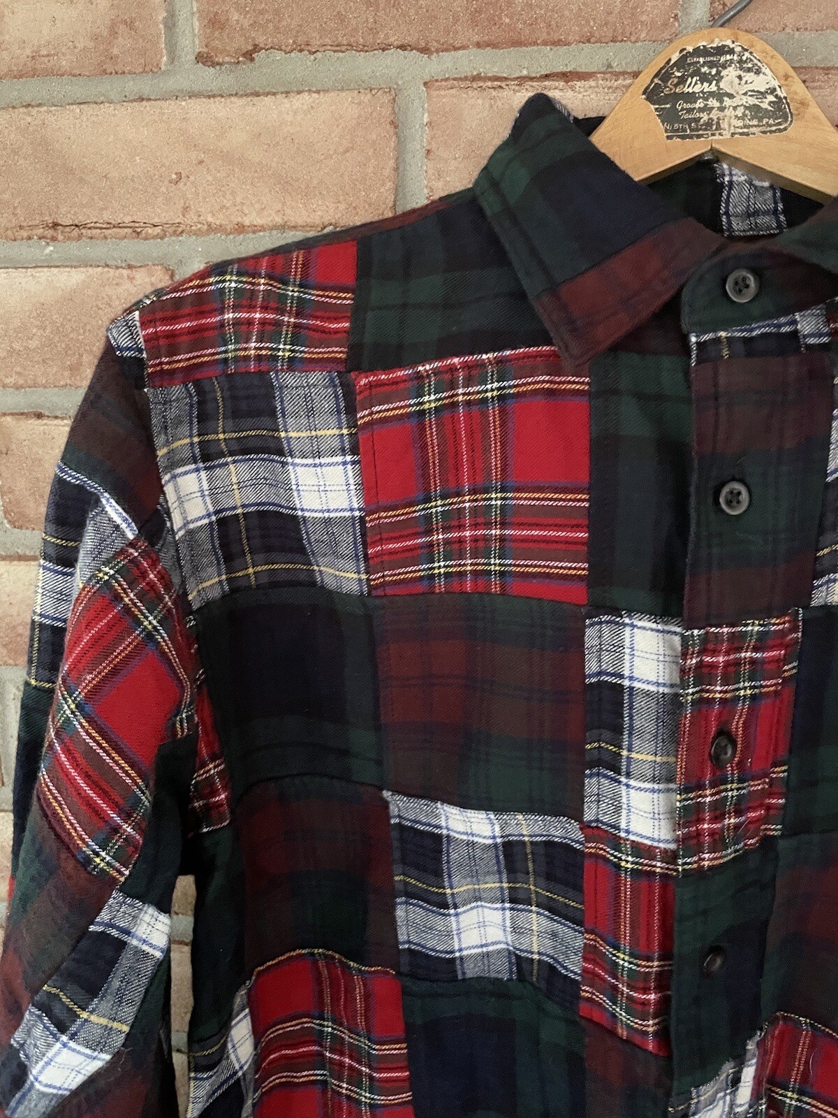 LL Bean Men’s Flannel Plaid Patchwork Button Shir… - image 4